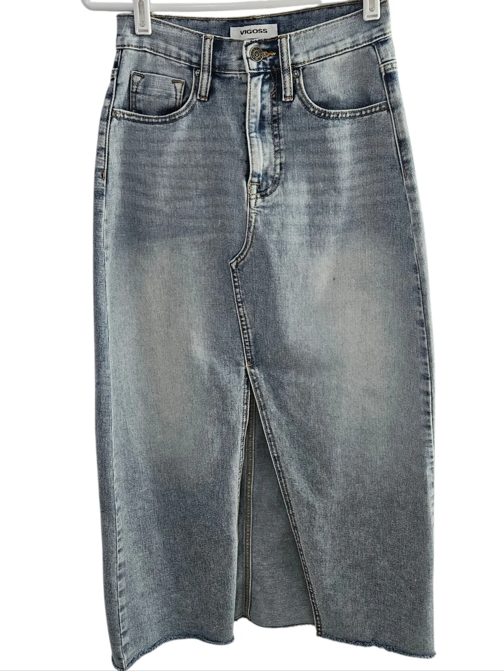 Vigross Blue Denim Maxi Skirt With Front Split